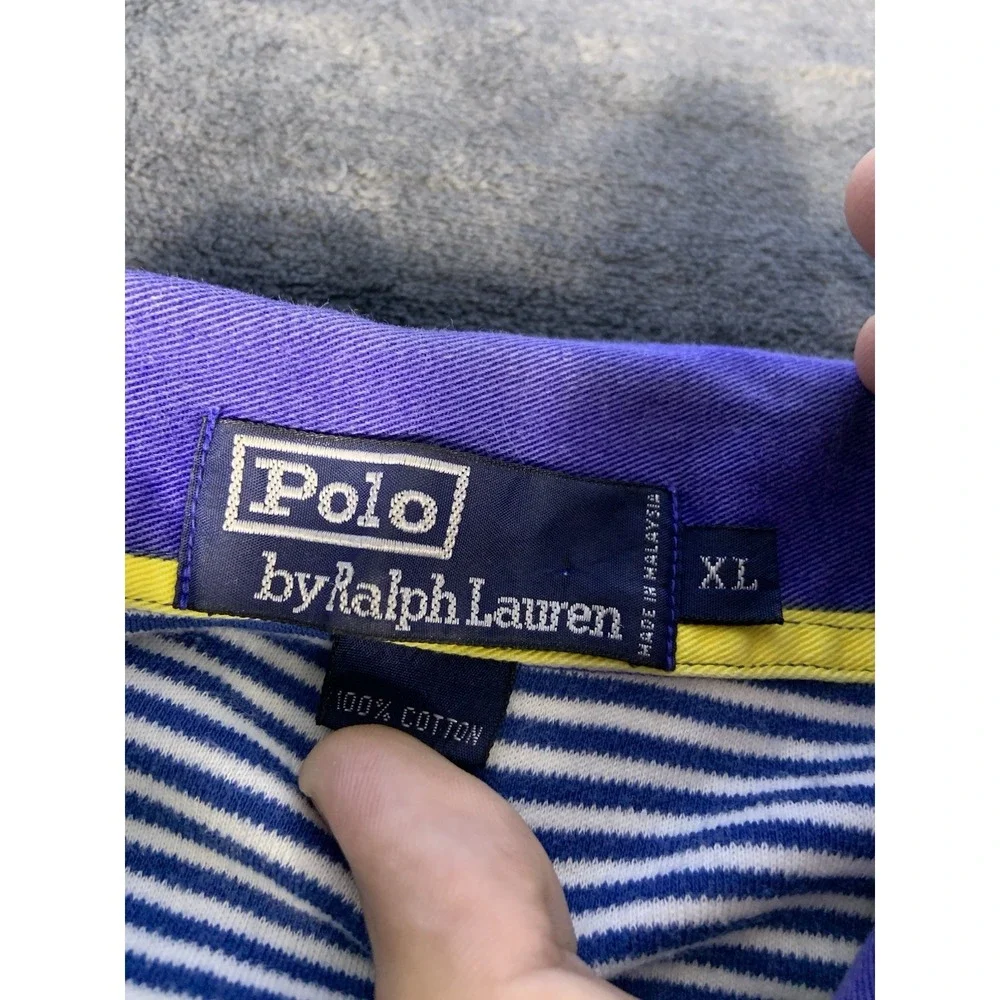 Polo Ralph Lauren Unique Striped T-Shirt‎ Purpl Collar Men's Size XL